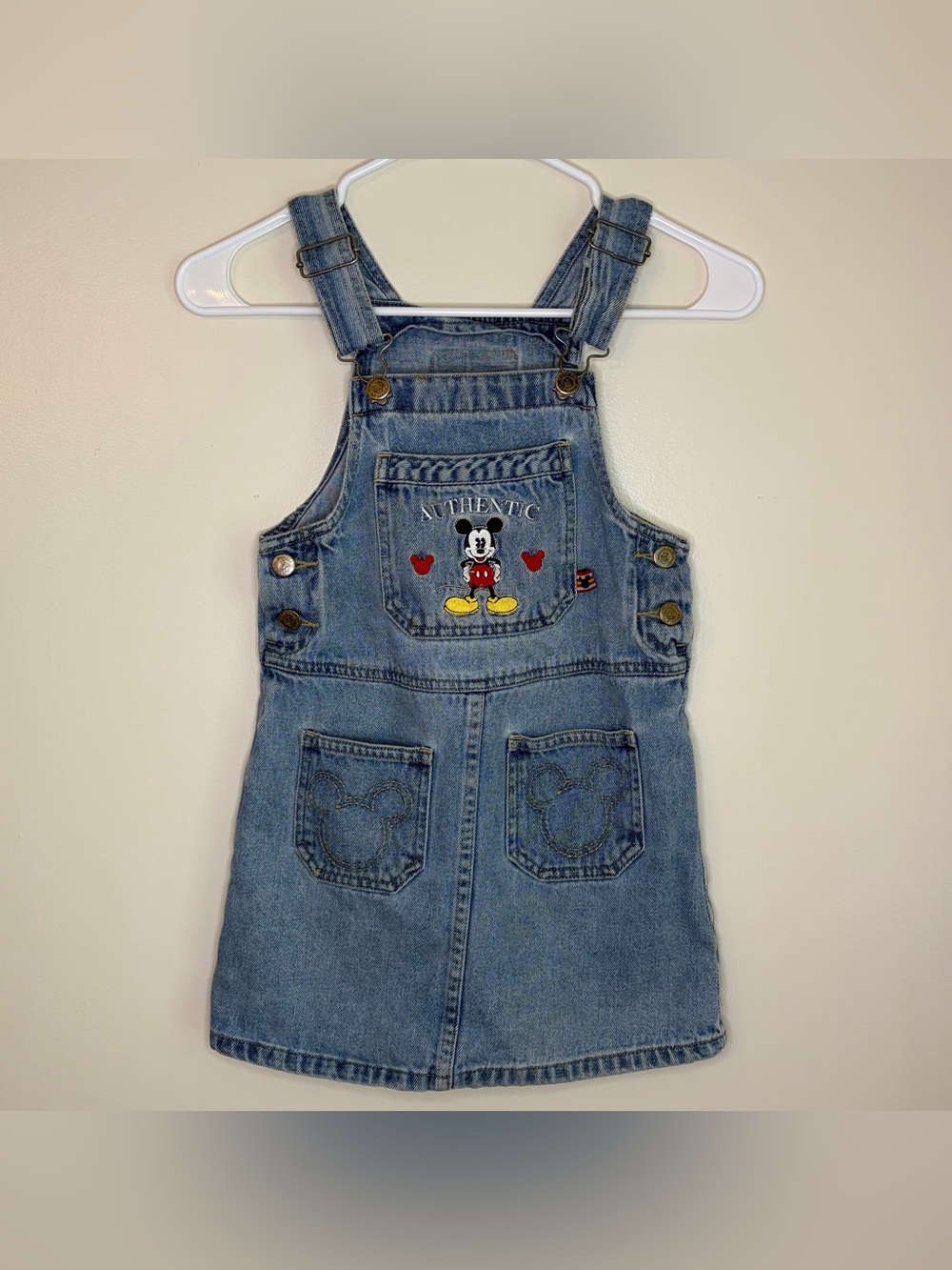 Vintage Y2K Mickey & Co Denim Jumper Dress Embroidered Overalls No Size Child